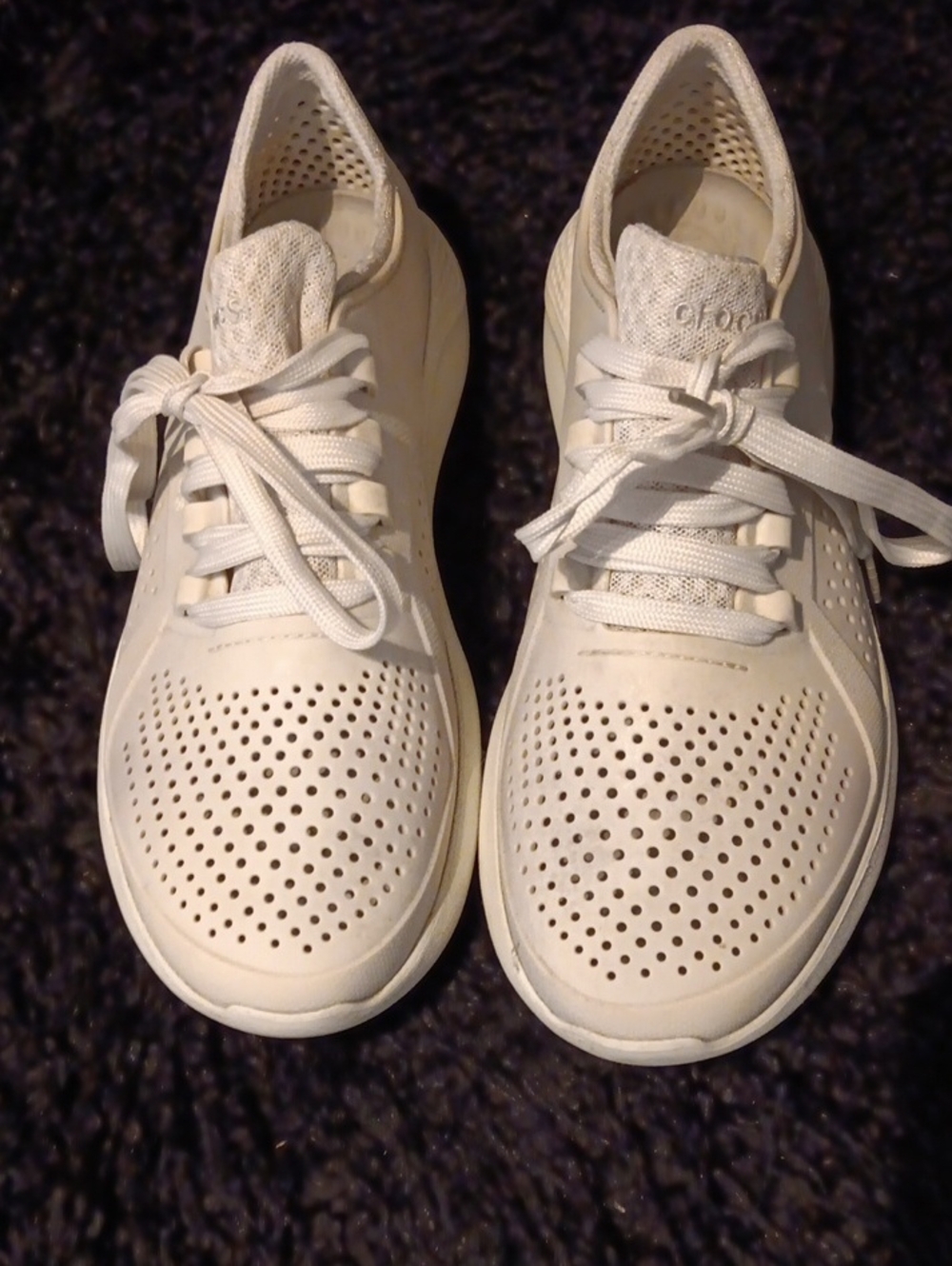 CROCS Women's Perforated Lace-Up Sneakers in Off-White/Gray Size 11 W